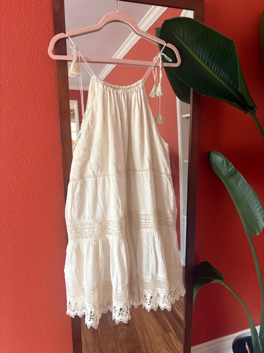 Kimchi Blue Cream Gauze Crochet-Trim Lace Mini Sundress Urban Outfitters